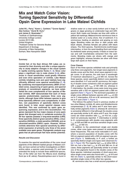 Mix and Match Color Vision: Tuning Spectral Sensitivity by Differential Opsin Gene Expression in Lake Malawi Cichlids