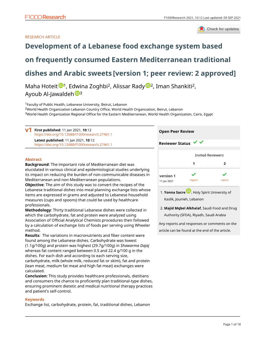 Development of a Lebanese Food Exchange System Based On