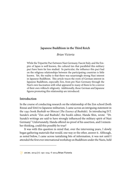 Japanese Buddhism in the Third Reich Brian Victoria