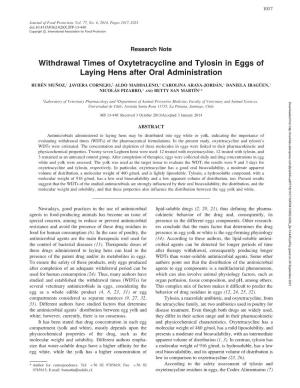 Withdrawal Times of Oxytetracycline and Tylosin in Eggs of Laying Hens After Oral Administration