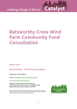 Batsworthy Cross Wind Farm Community Fund Consultation
