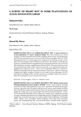 A Survey of Heart Rot in Some Plantations of Acacia Mangium in Sabah