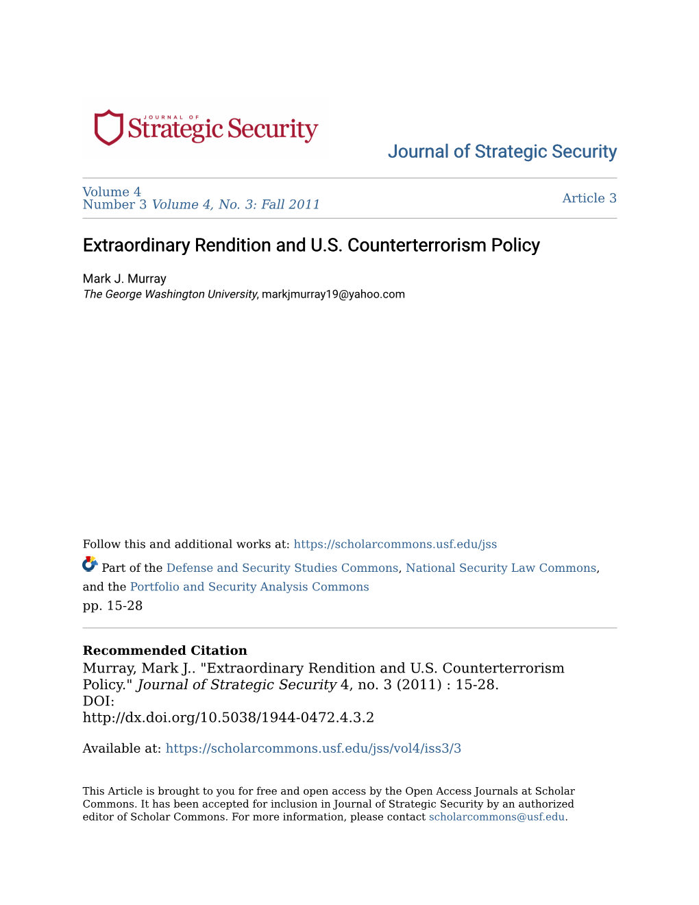 Extraordinary Rendition and U.S. Counterterrorism Policy