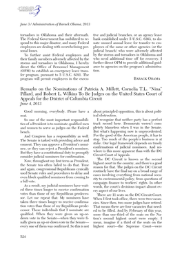 “Nina” Pillard, and Robert L. Wilkins to Be Judges on the United States Court of Appeals for the District of Columbia Circuit June 4, 2013