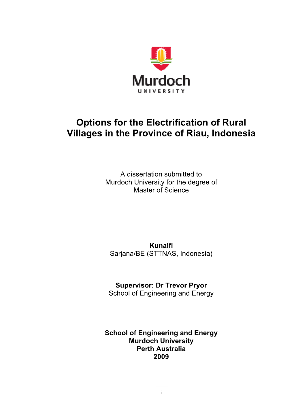 Options for the Electrification of Rural Villages in the Province of Riau, Indonesia