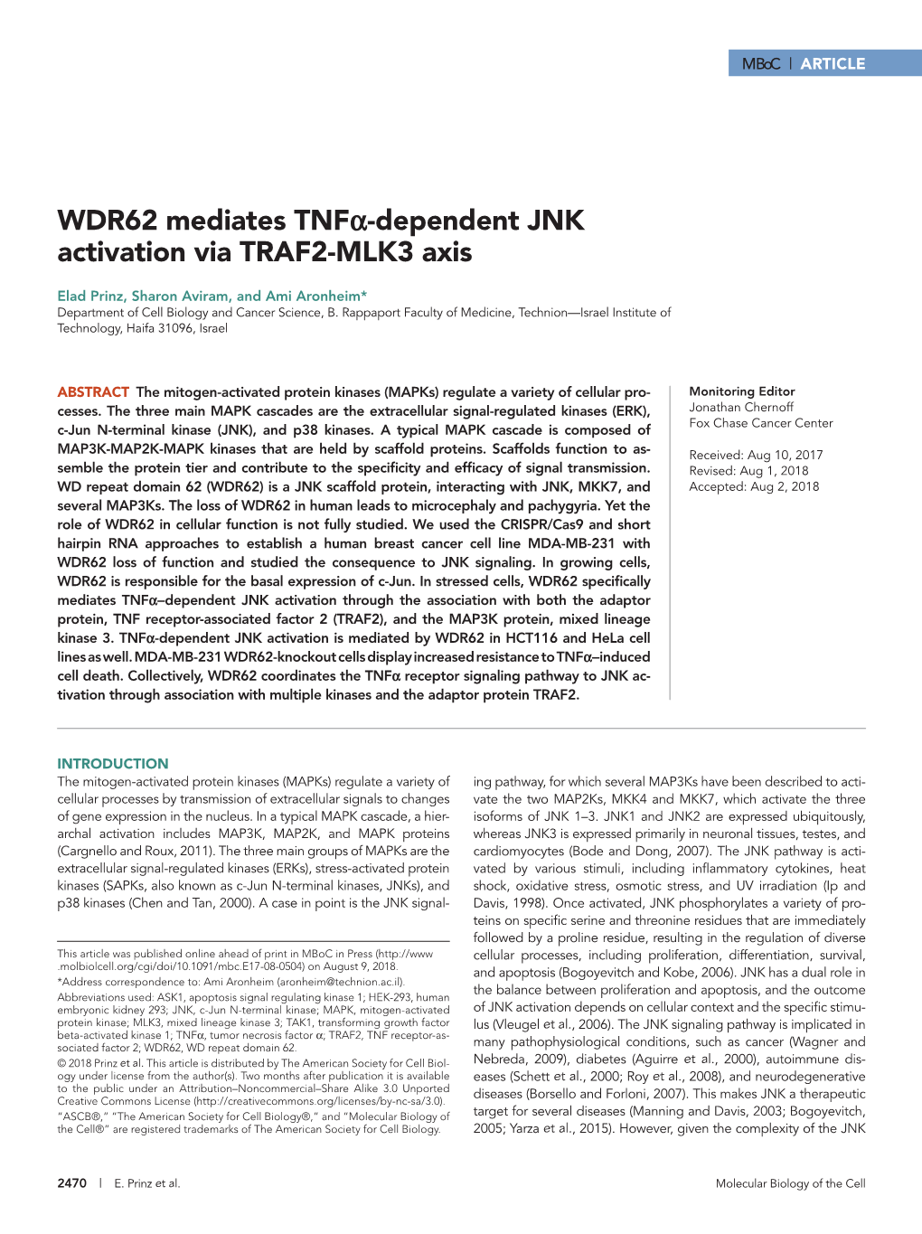 WDR62 Mediates Tnfα-Dependent JNK Activation Via TRAF2-MLK3 Axis