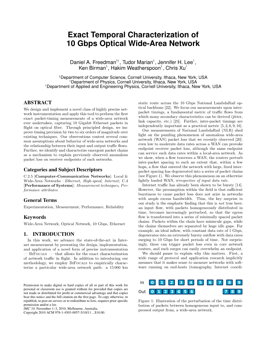 Exact Temporal Characterization of 10 Gbps Optical Wide-Area Network