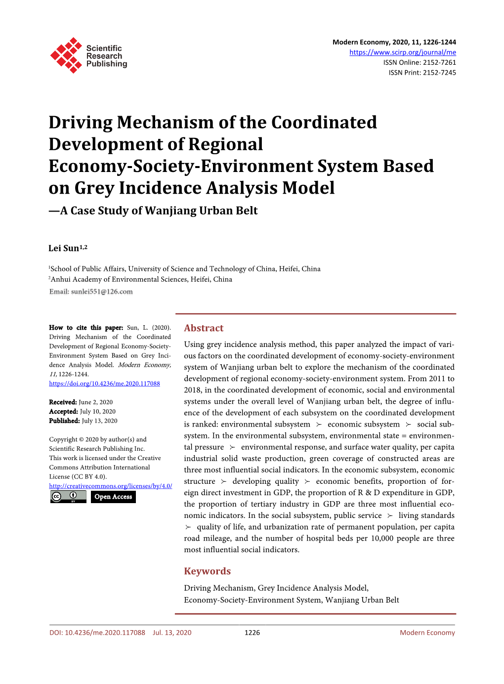 Driving Mechanism of the Coordinated Development of Regional Economy-Society-Environment System Based on Grey Incidence Analysis