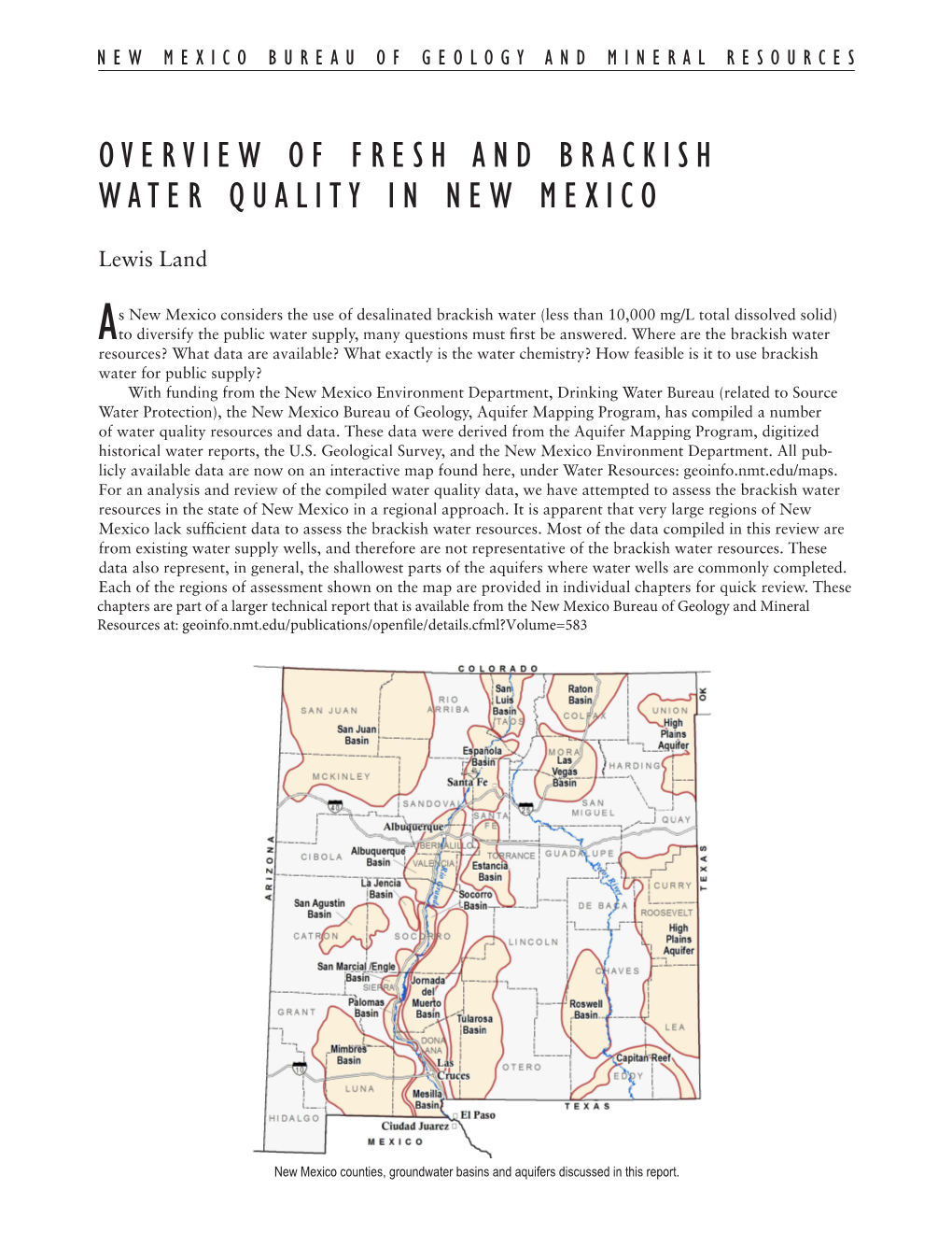 Overview of Fresh and Brackish Water Quality in New Mexico