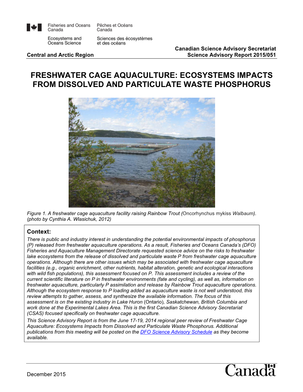 Freshwater Cage Aquaculture: Ecosystems Impacts from Dissolved and Particulate Waste Phosphorus