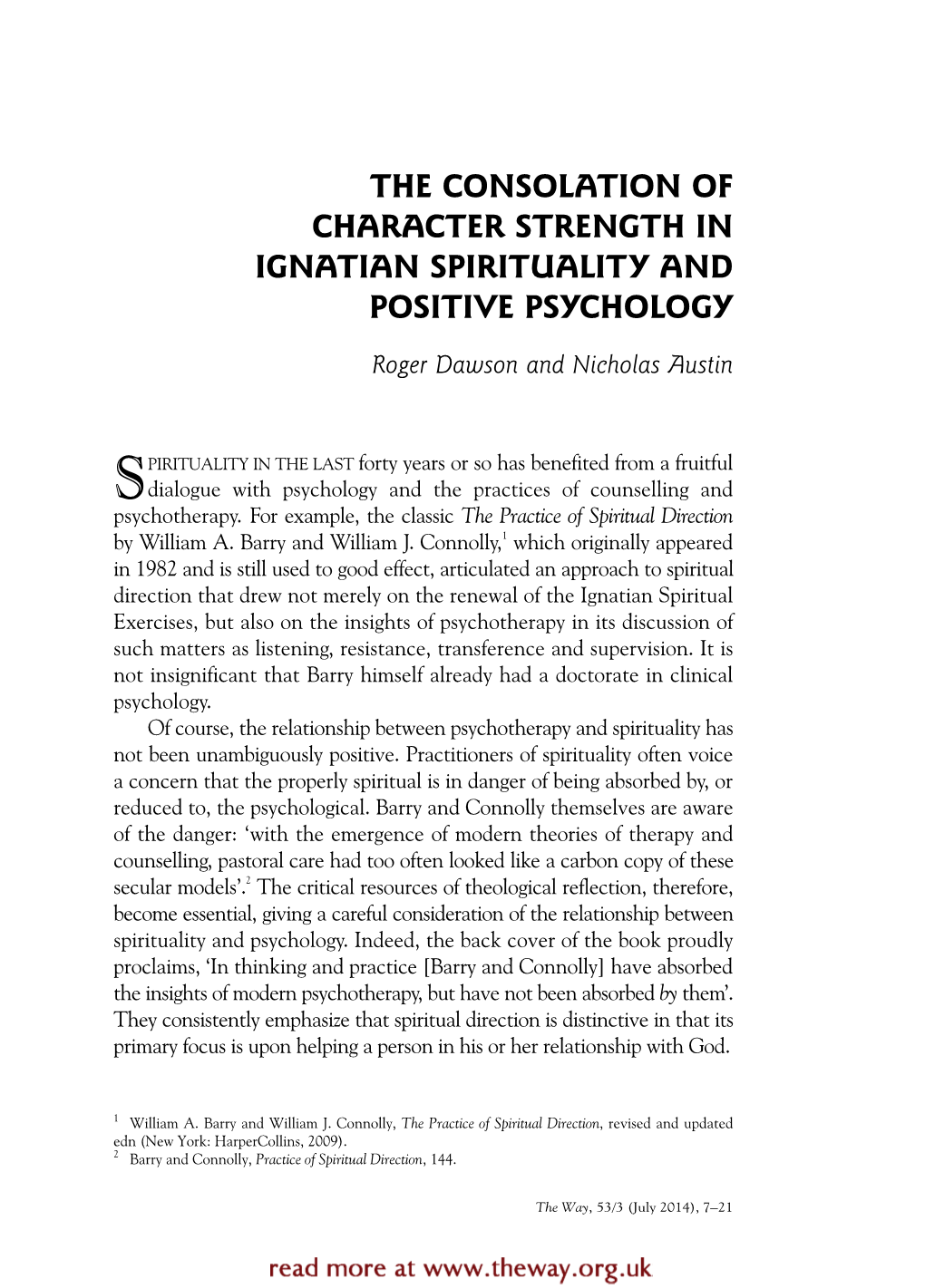 The Consolation of Character Strength in Ignatian Spirituality and Positive Psychology