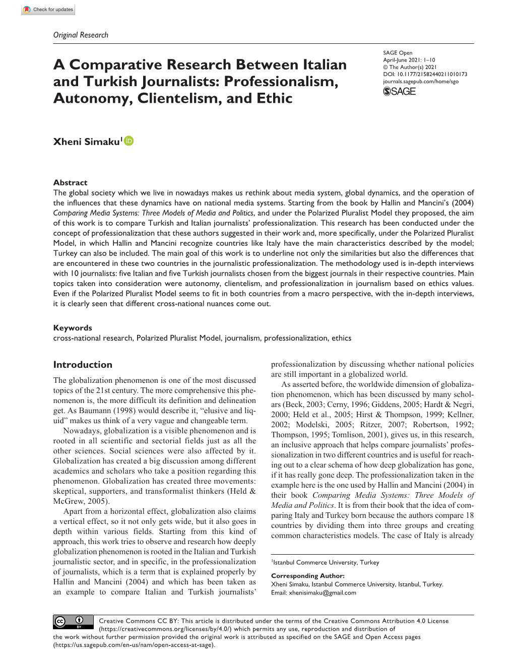 A Comparative Research Between Italian and Turkish Journalists