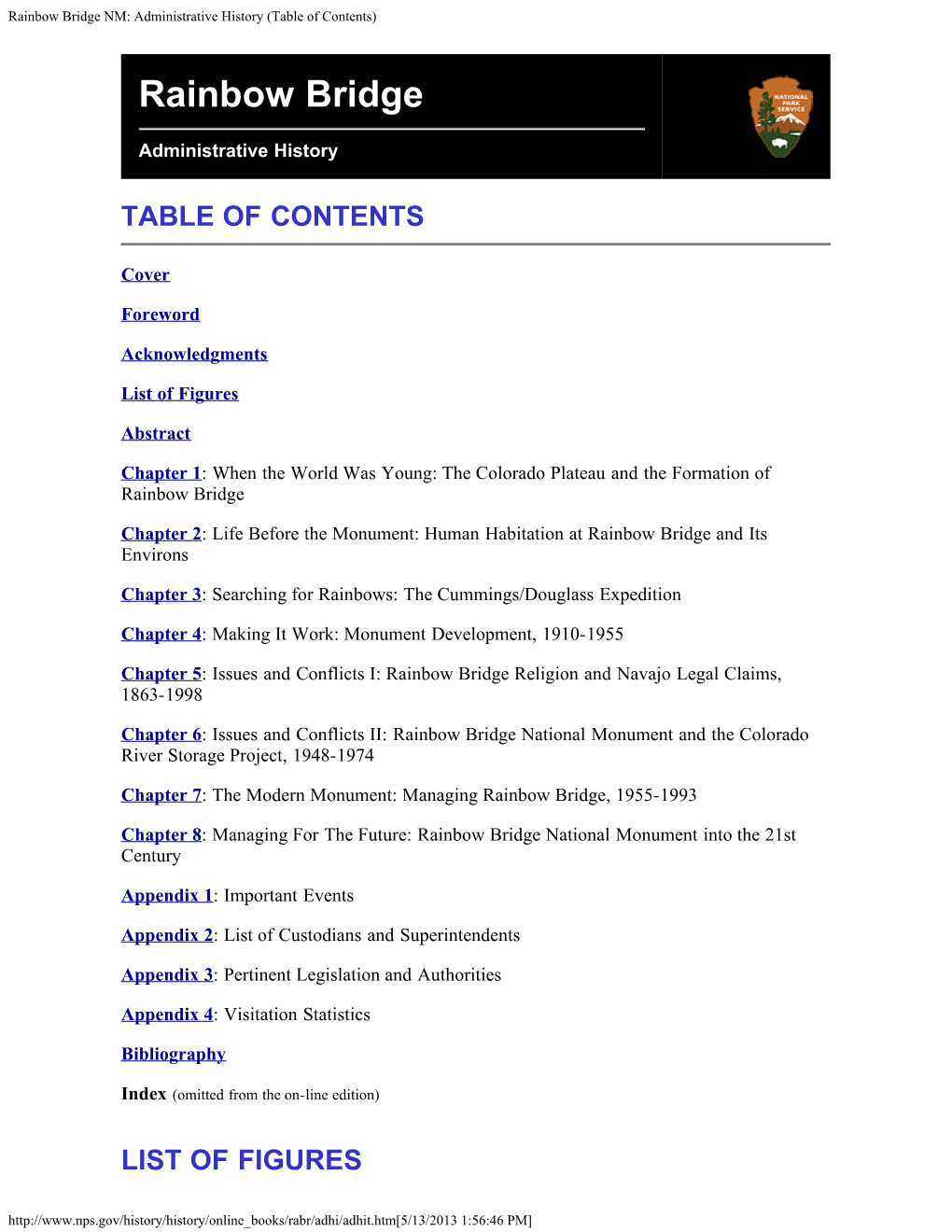 Rainbow Bridge NM: Administrative History (Table of Contents)