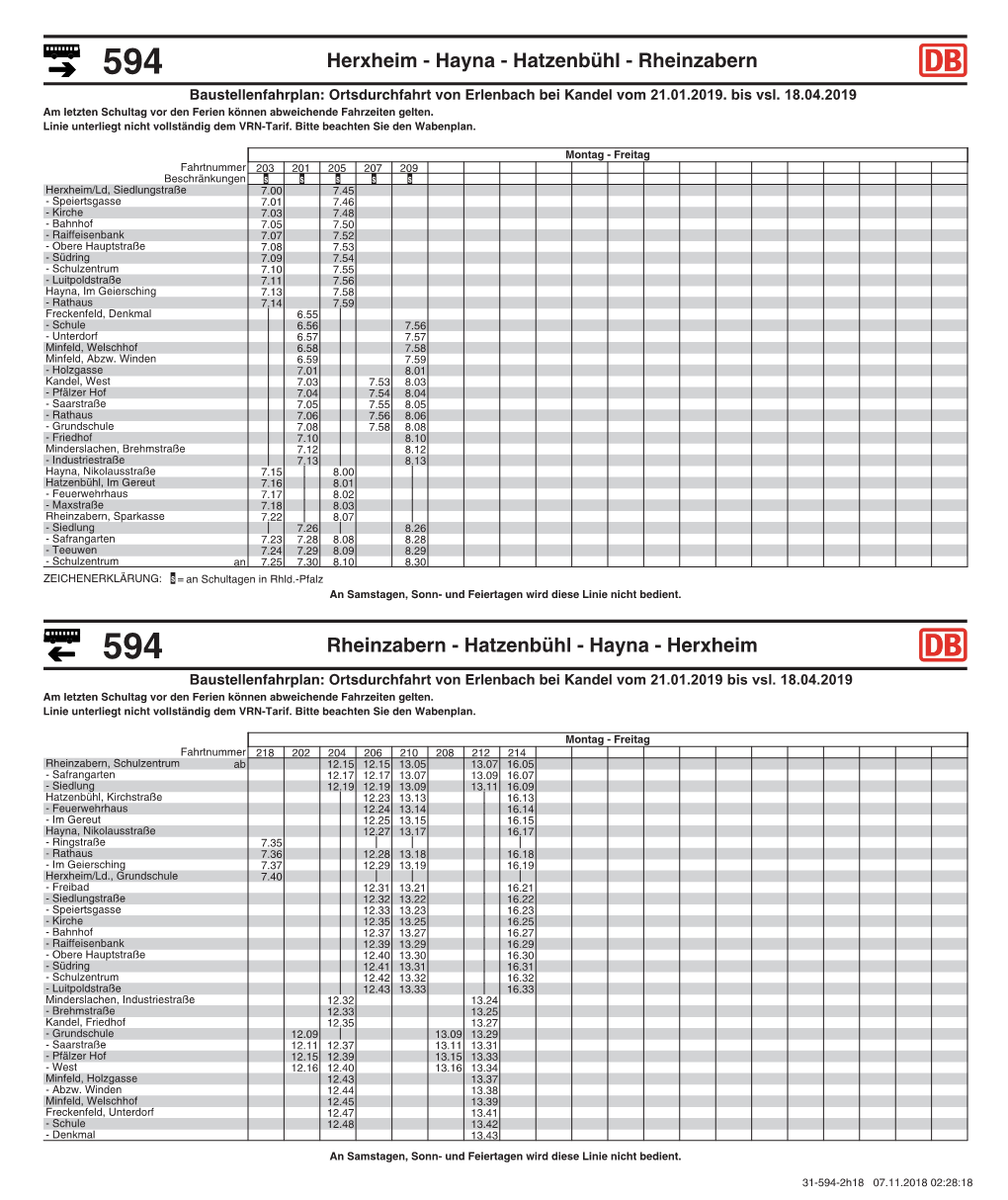 Herxheim - Hayna - Hatzenbühl - Rheinzabern Baustellenfahrplan: Ortsdurchfahrt Von Erlenbach Bei Kandel Vom 21.01.2019