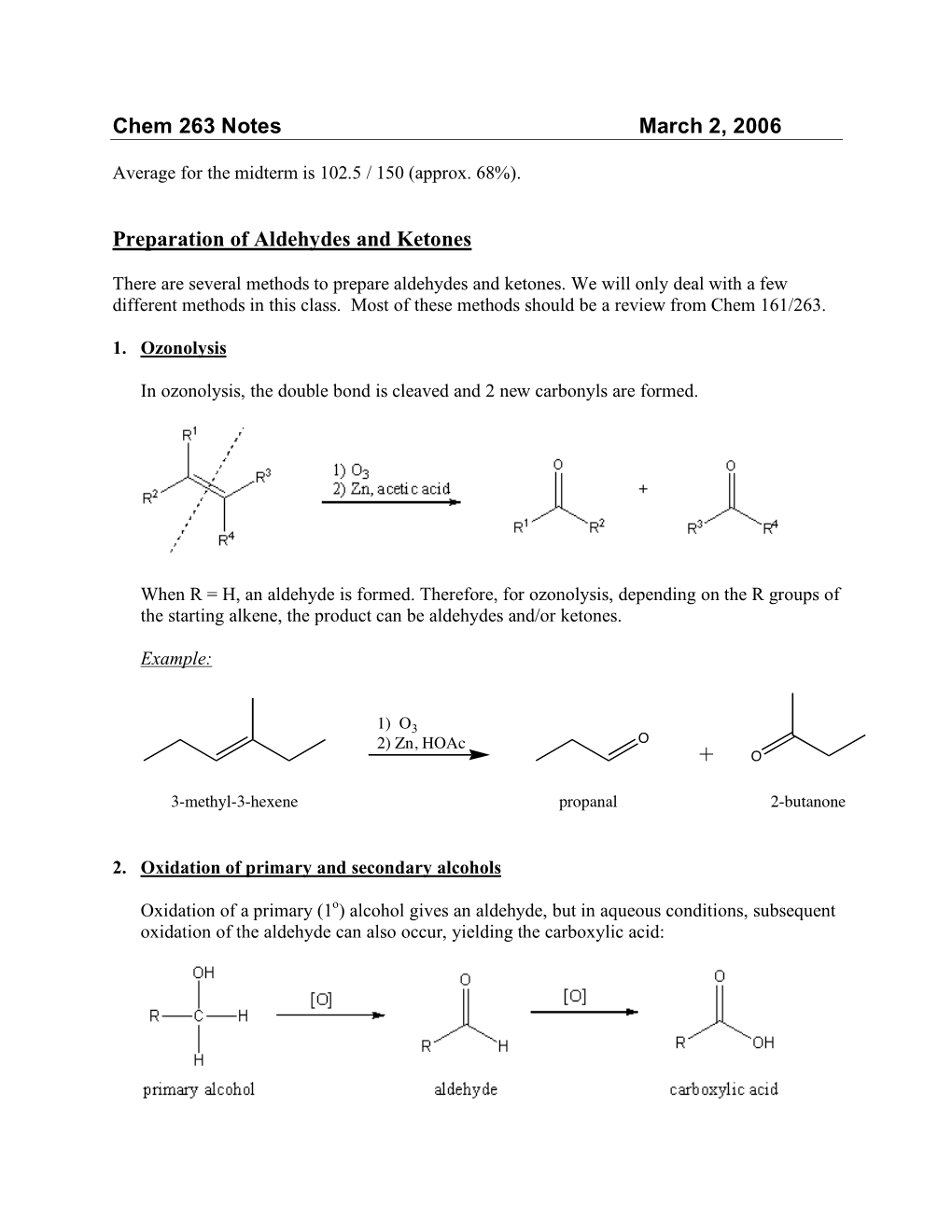 Chem 263 Notes March 2, 2006 Preparation of Aldehydes And