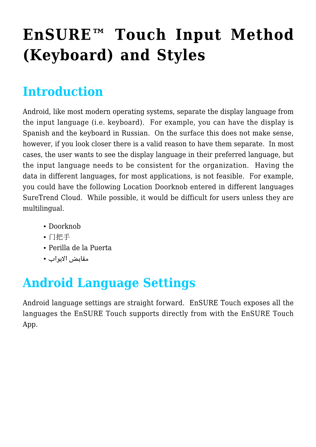 Ensure™ Touch Input Method (Keyboard) and Styles