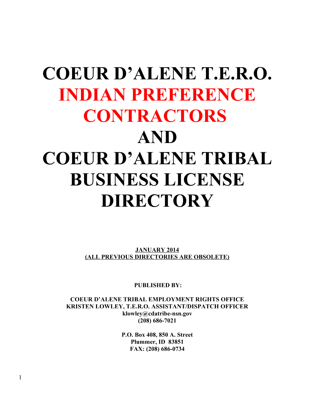 Coeur D Alene Tribal Employment Rights Ordinance