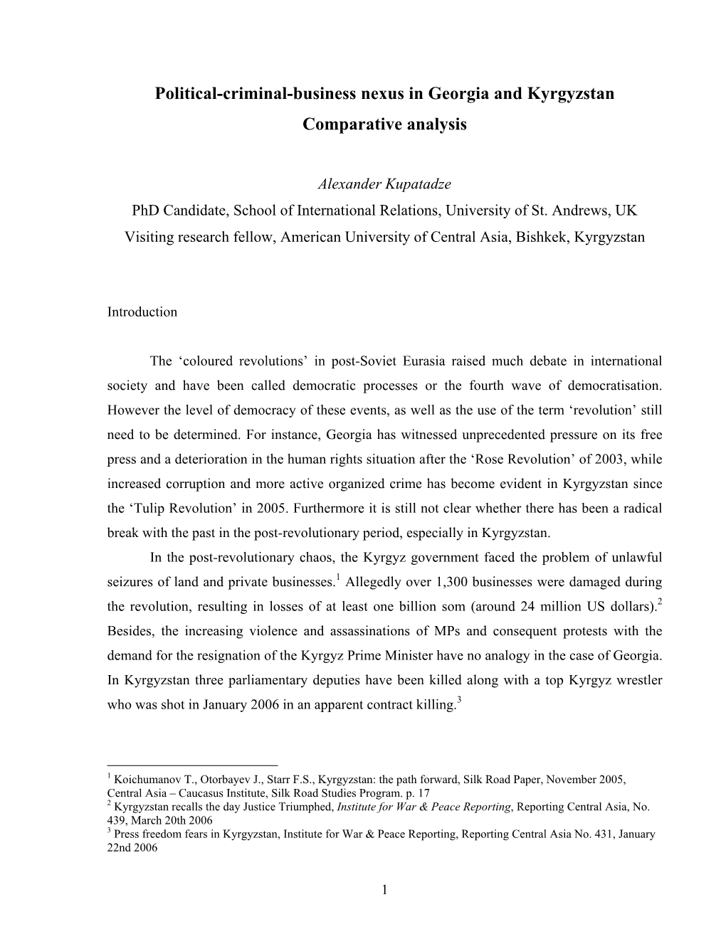 Political-Criminal-Business Nexus in Georgia and Kyrgyzstan Comparative Analysis