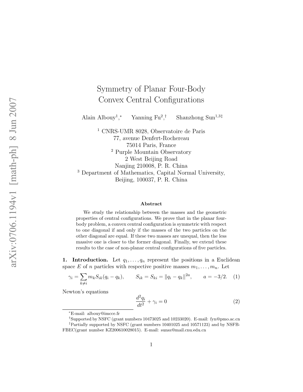 Symmetry of Planar Four-Body Convex Central Configurations