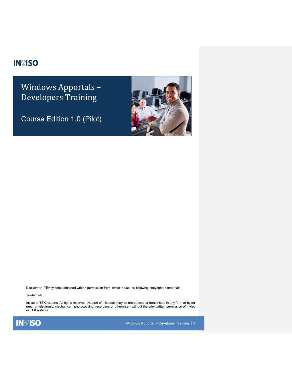 Windows Apportals – Developers Training