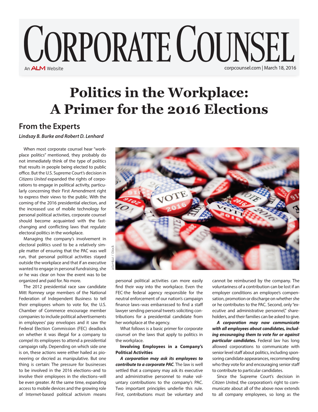 Politics in the Workplace: a Primer for the 2016 Elections from the Experts Lindsay B