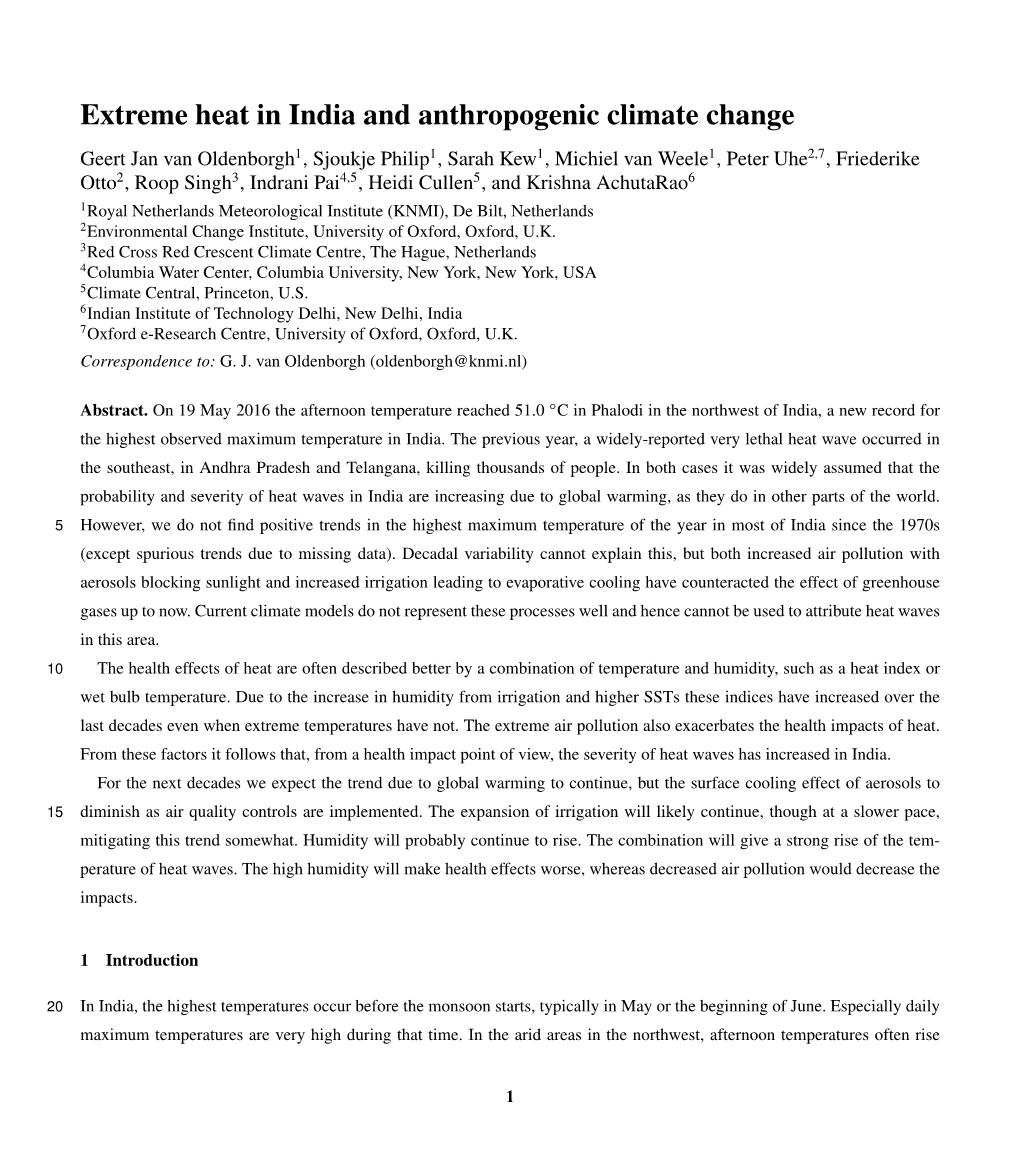 Extreme Heat in India and Anthropogenic Climate Change