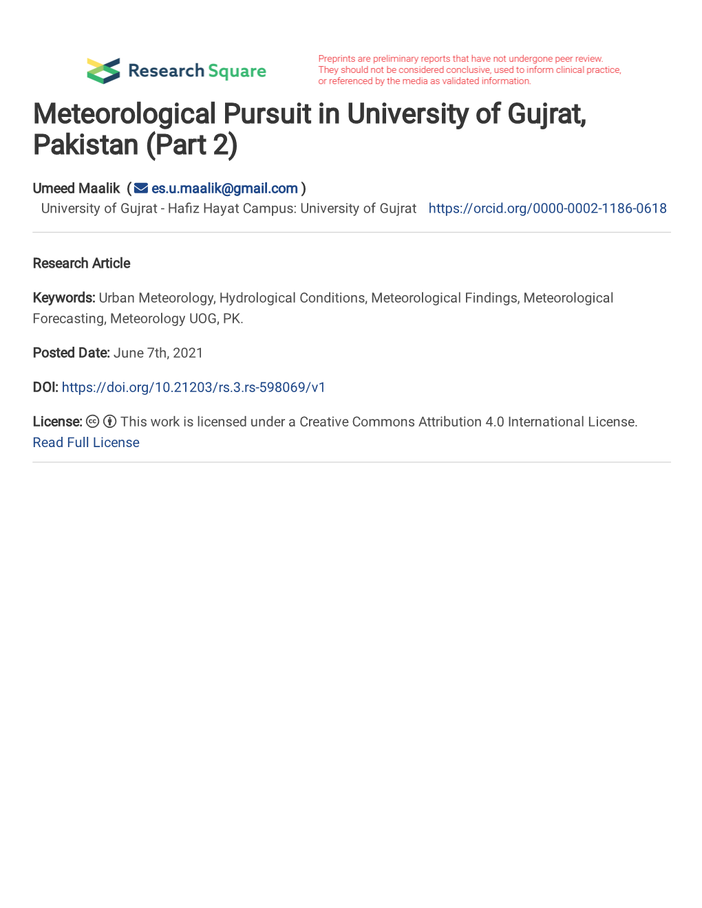 (Part 2 )Meteorological Pursuit in University of Gujrat, Pakistan