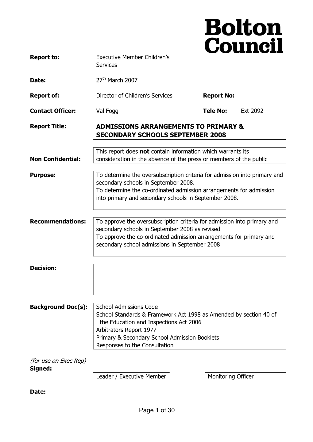 Admissions Arrangements to Primary & Secondary