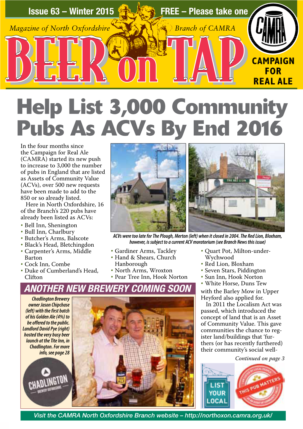 Help List 3,000 Community Pubs As Acvs by End 2016