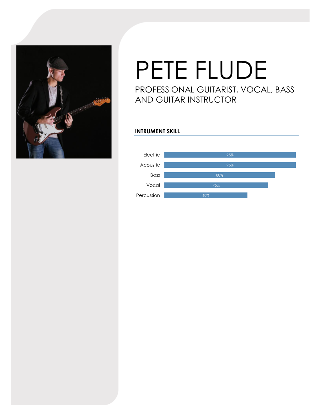 Pete Flude Professional Guitarist, Vocal, Bass and Guitar Instructor