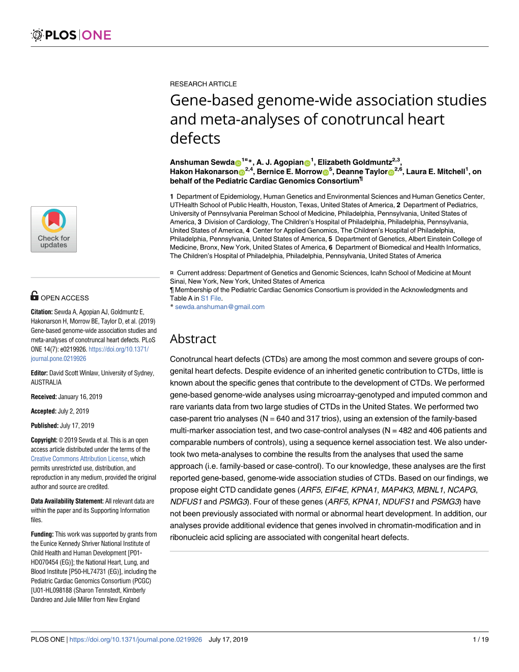 Gene-Based Genome-Wide Association Studies and Meta-Analyses of Conotruncal Heart Defects