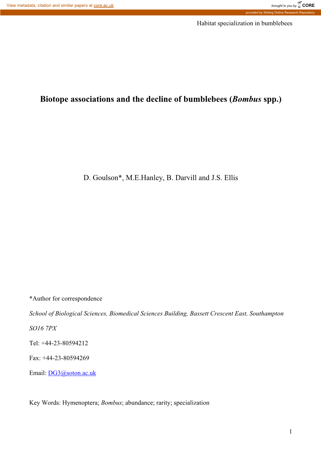 Distribution and Foraging Preferences of the Bumblebees B