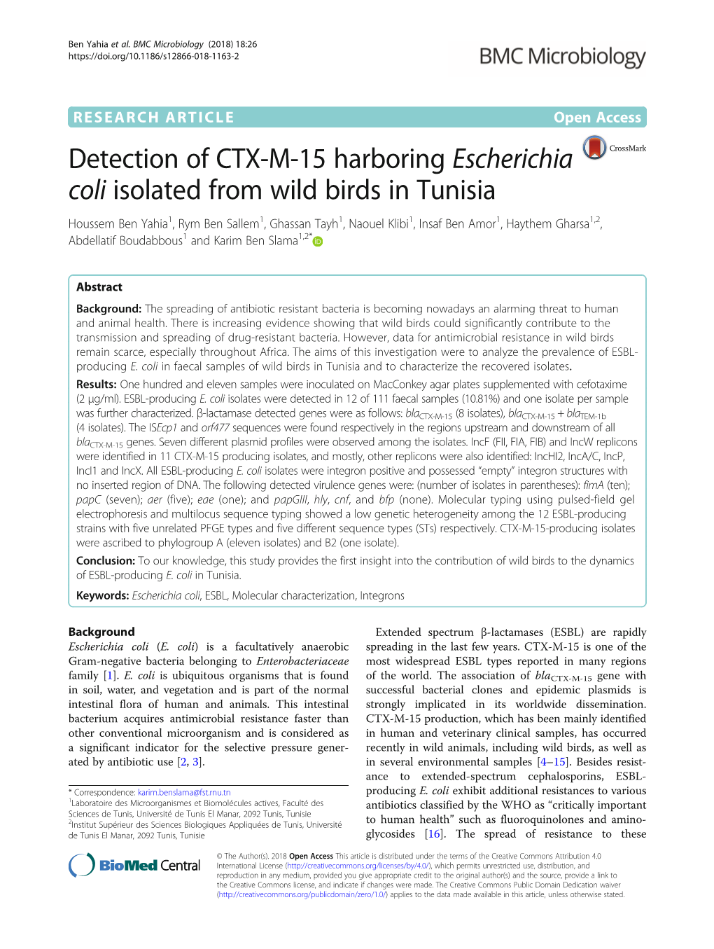 Detection of CTX-M-15 Harboring Escherichia Coli Isolated from Wild