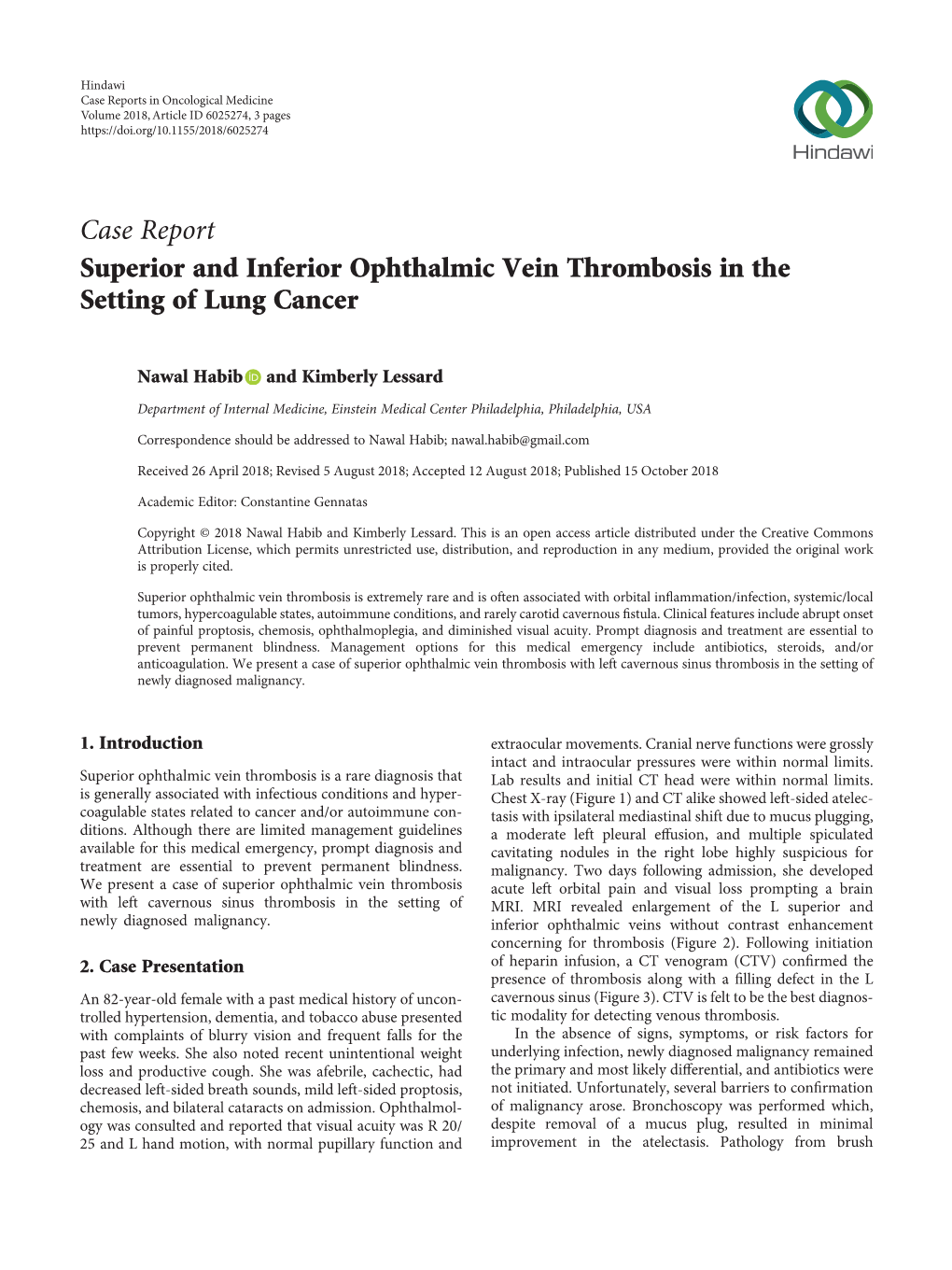 Superior and Inferior Ophthalmic Vein Thrombosis in the Setting of Lung Cancer