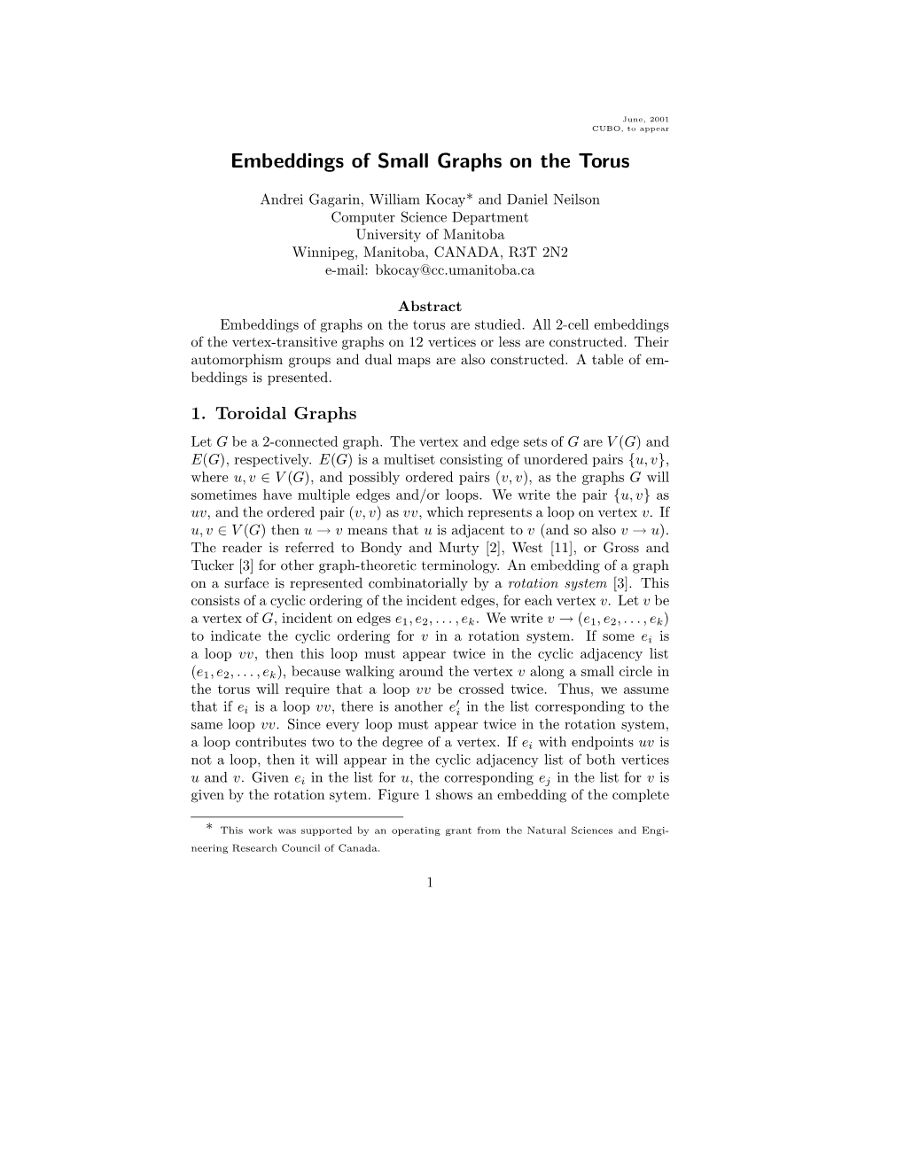 Embeddings of Small Graphs on the Torus