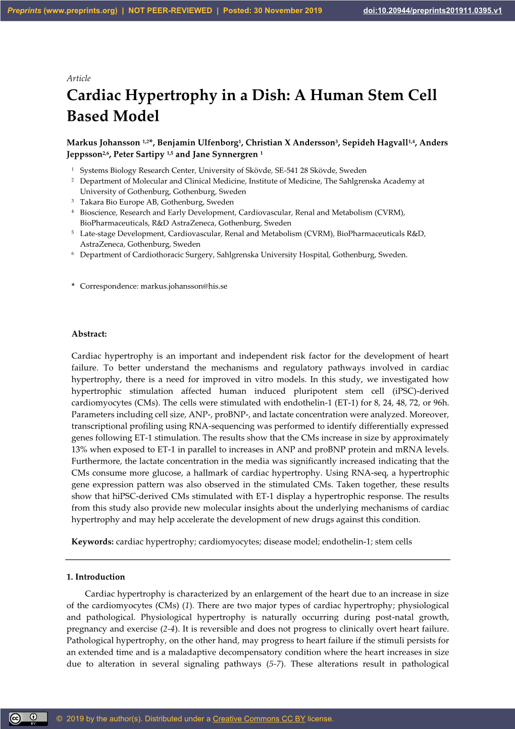 Cardiac Hypertrophy in a Dish: a Human Stem Cell Based Model