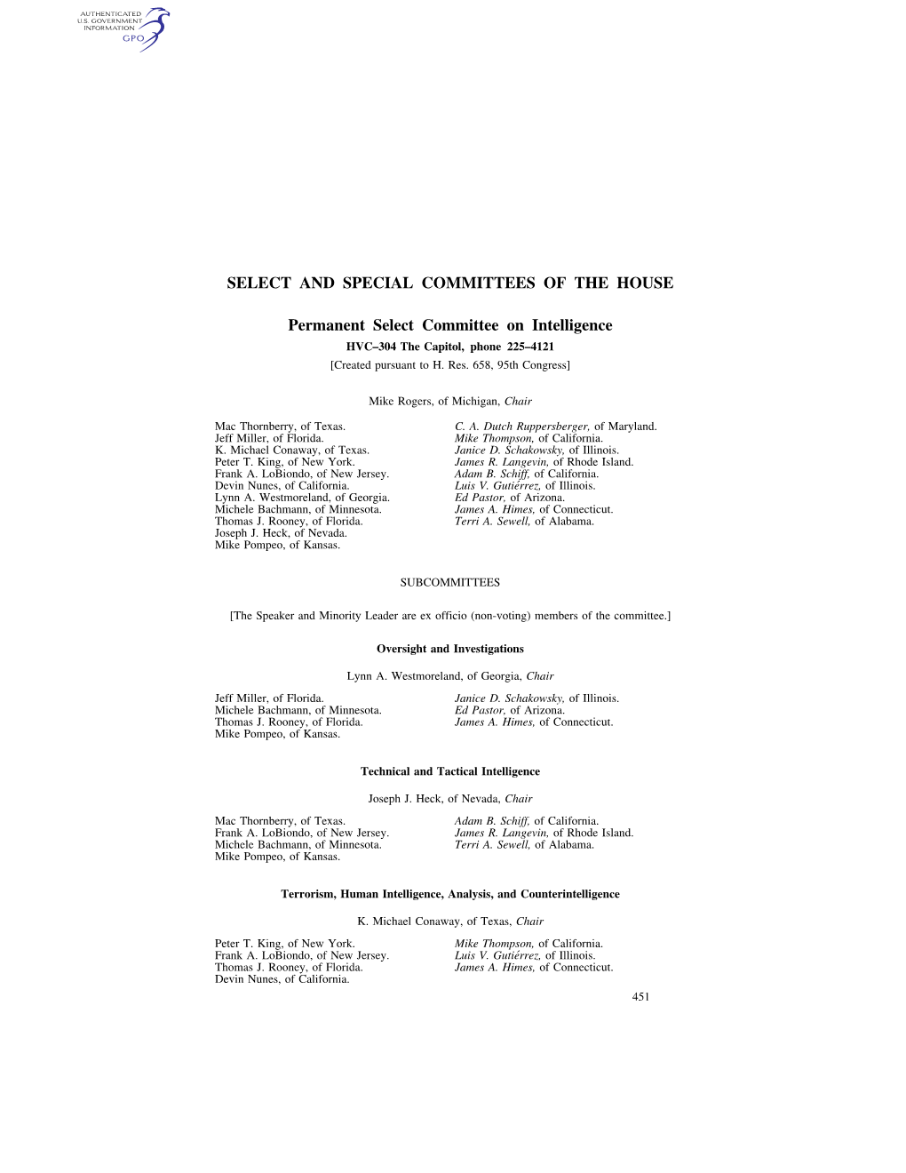 Select and Special Committees of the House