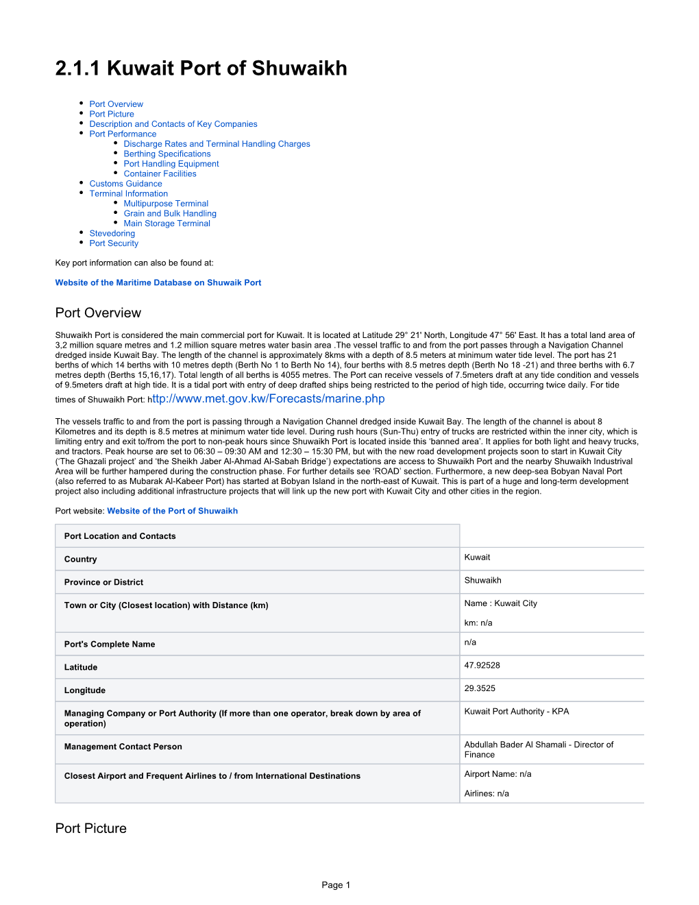 2.1.1 Kuwait Port of Shuwaikh