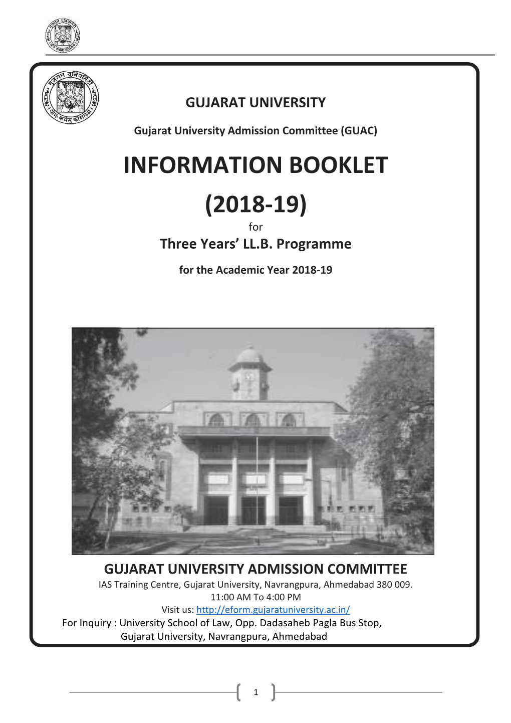 INFORMATION BOOKLET (2018-19) for Three Years’ LL.B