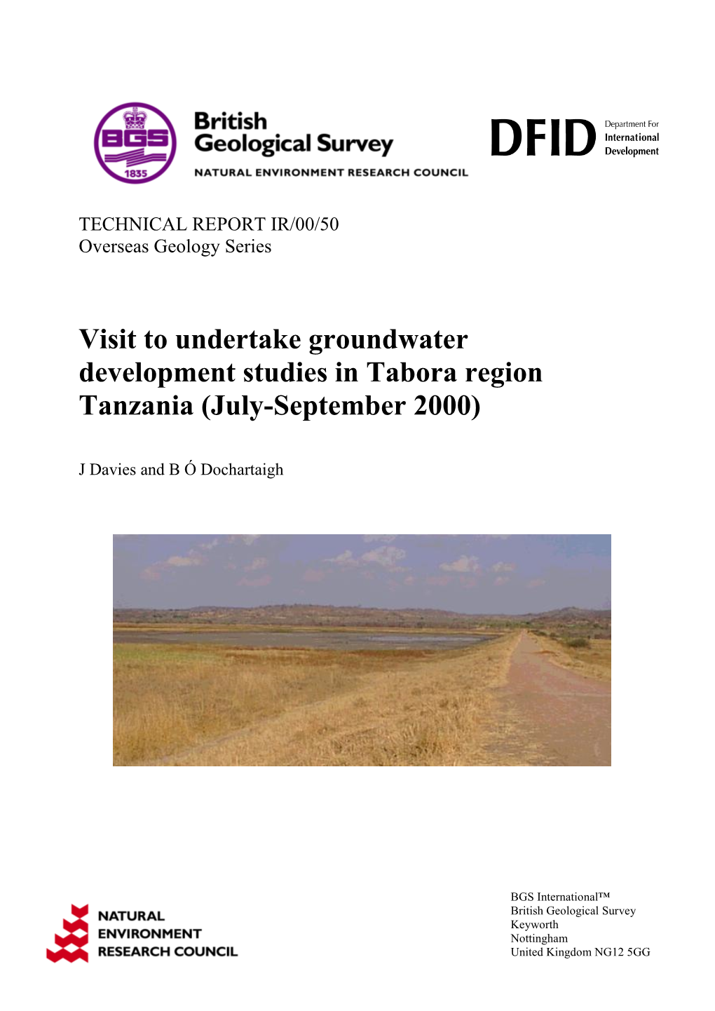 Visit to Undertake Groundwater Development Studies in Tabora Region Tanzania (July-September 2000)