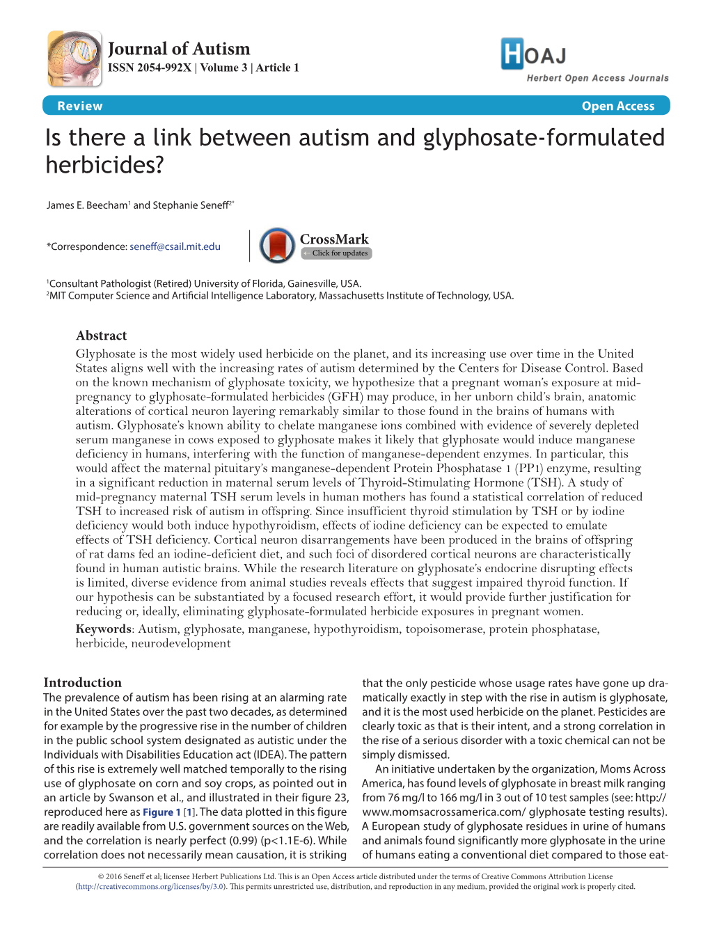 Is There a Link Between Autism and Glyphosate-Formulated Herbicides?