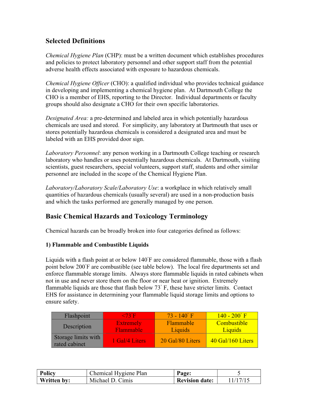 Selected Definitions Basic Chemical Hazards and Toxicology Terminology