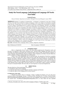 Study on Noctelanguage:Anendangered Language of North- East India