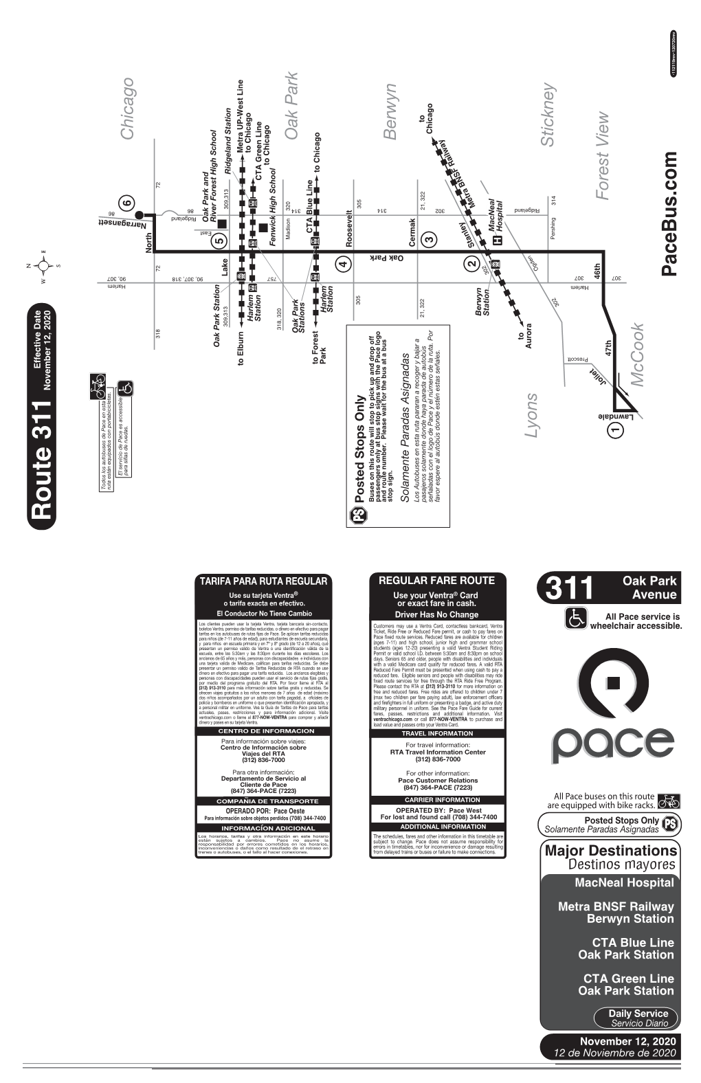 Route Will Stop to Pick up and Drop Off Passengers Only at Bus Stop Signs with the Pace Logo and Route Number