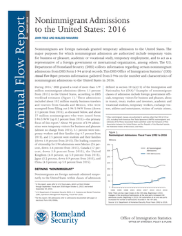 Nonimmigrant Admissions to the United States in 2016