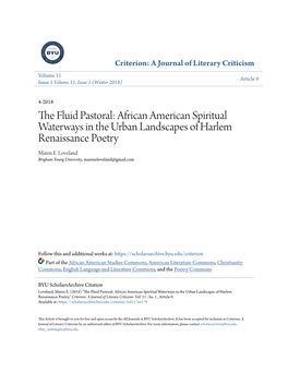 African American Spiritual Waterways in the Urban Landscapes of Harlem Renaissance Poetry Maren E
