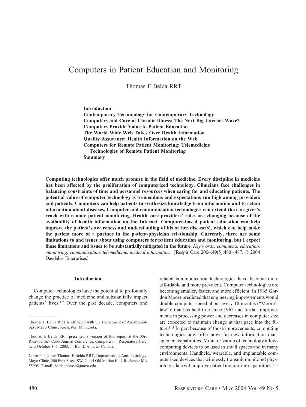 Computers in Patient Education and Monitoring