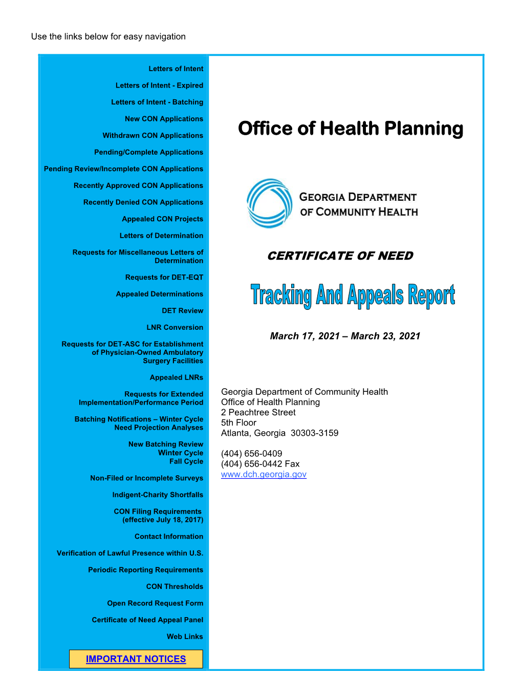 March 17, 2021 – March 23, 2021 Requests for DET-ASC for Establishment of Physician-Owned Ambulatory Surgery Facilities