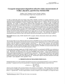 Cryogenic Temperature-Dependent Refractive Index Measurements of N-BK7, Bal 3, and SF15 for NOTES PDT