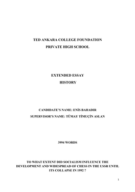 Ted Ankara College Foundation Private High School Extended Essay History